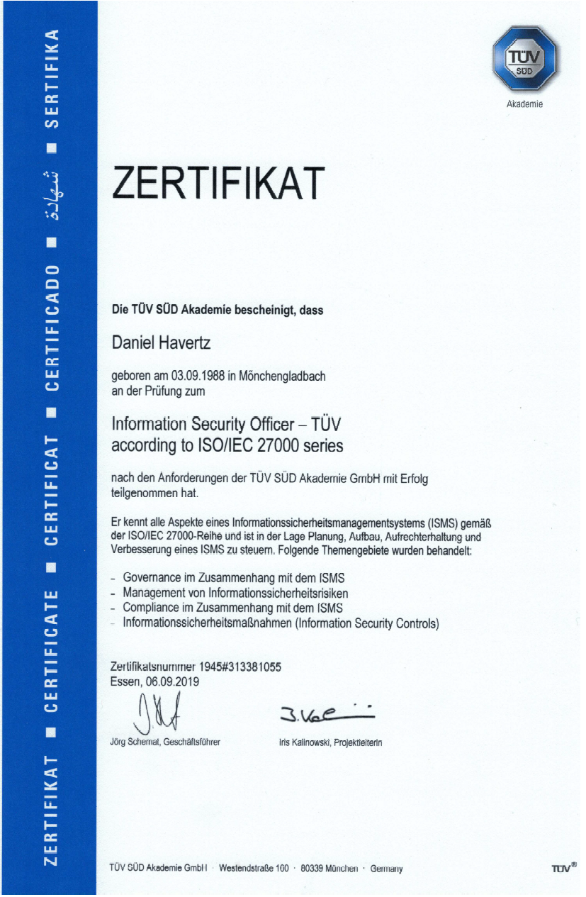Information Security Officer – TÜV Zertifikat